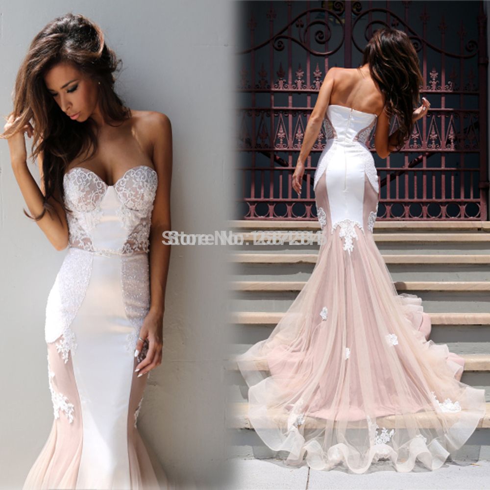 white fishtail prom dress