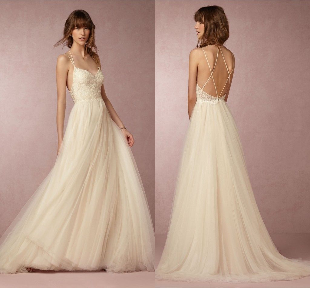 spaghetti strap wedding dress a line