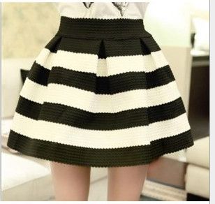 Moda de alta cintura de las mujeres rayas faldas de las mujeres de bola falda