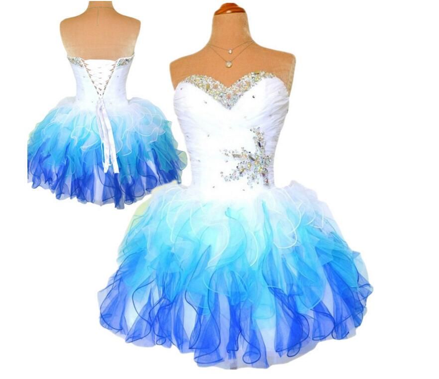 2015 Multi Homecoming Dress Royal Blue And White Ombre Corset And Tulle