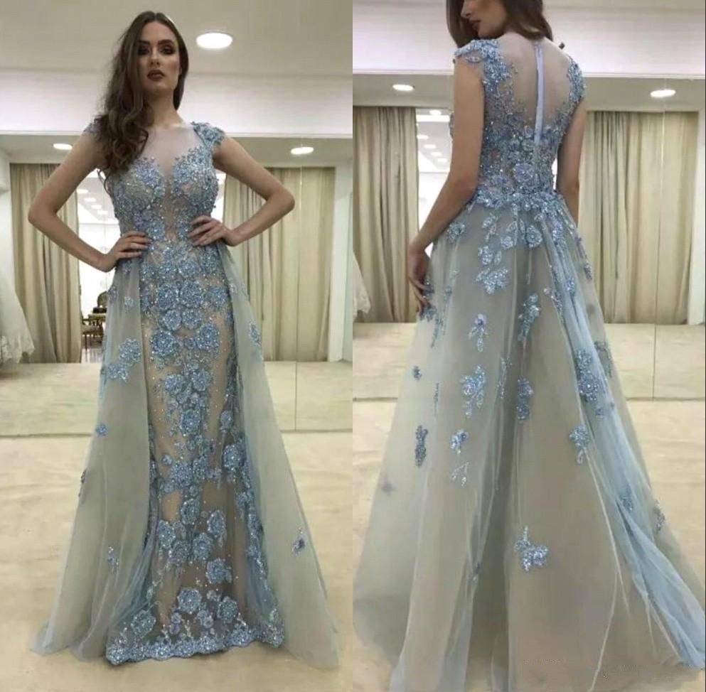 mermaid prom dress with detachable skirt