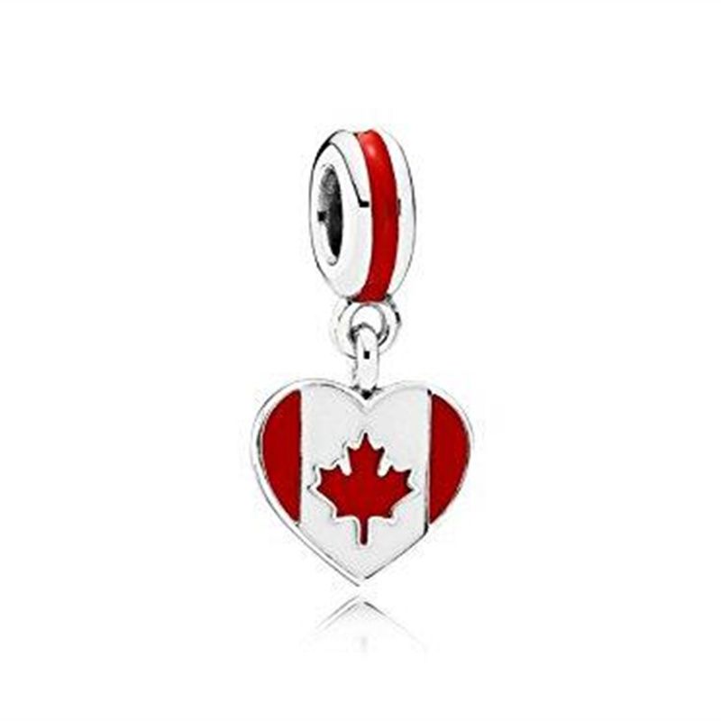 S925 Sterling Canada Heart Flag Charm Bead Enamel Se a European Pandora