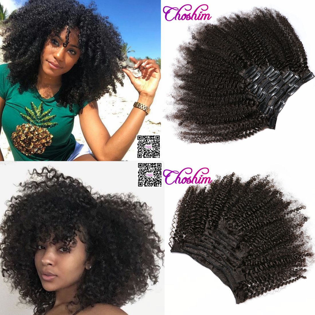 Choshim Mongolian Afro Kinky Curly Clip In Human Hair Extensions