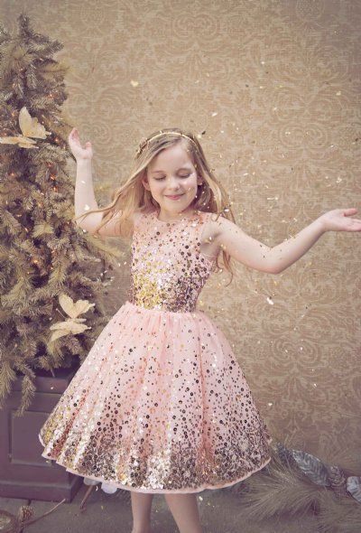 pink sequin flower girl dress