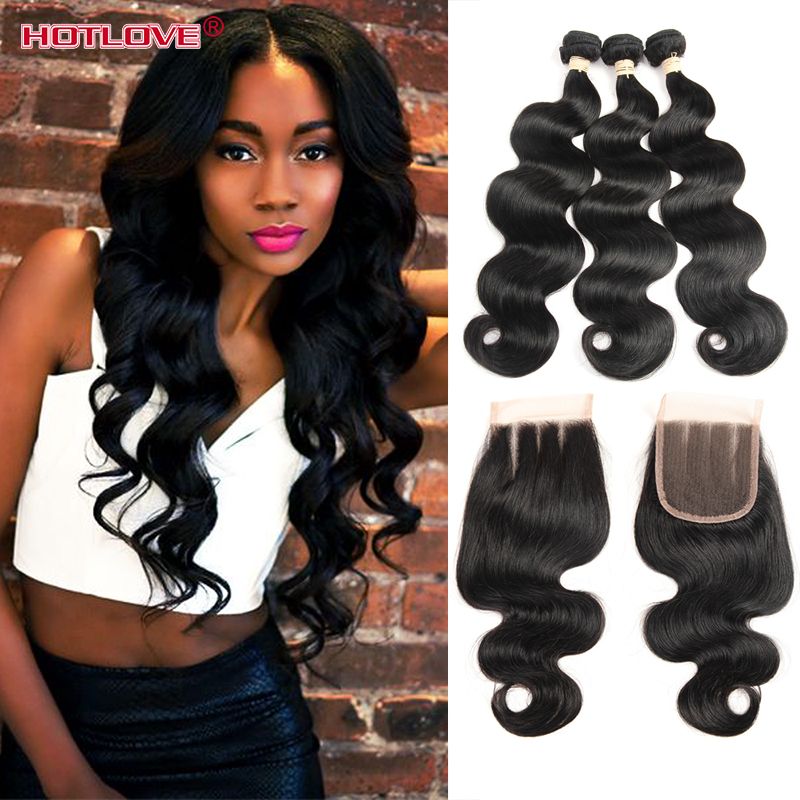 2019 Hotlove Body Wave 3 Bundle Hair With Lace Closure With Baby