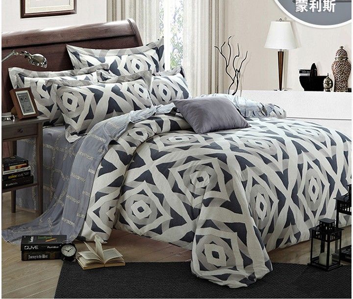 Luxury Geometric Silver Bedding Set King Size Queen Grey Duvet