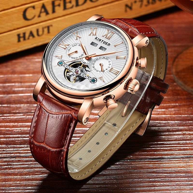 New Arrive KINYUED Skeleton Waterproof Watch Men Business Tourbillon  Perpetual Calendar Automatic Mens Mechanical Watches Multifuntional From  Jininghuaxu, $46.76 | DHgate.Com