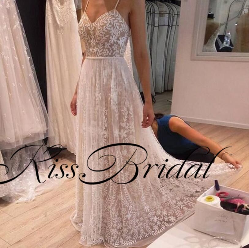 Discount Unique Lace Summer Beach Wedding Dresses A Line Spaghetti