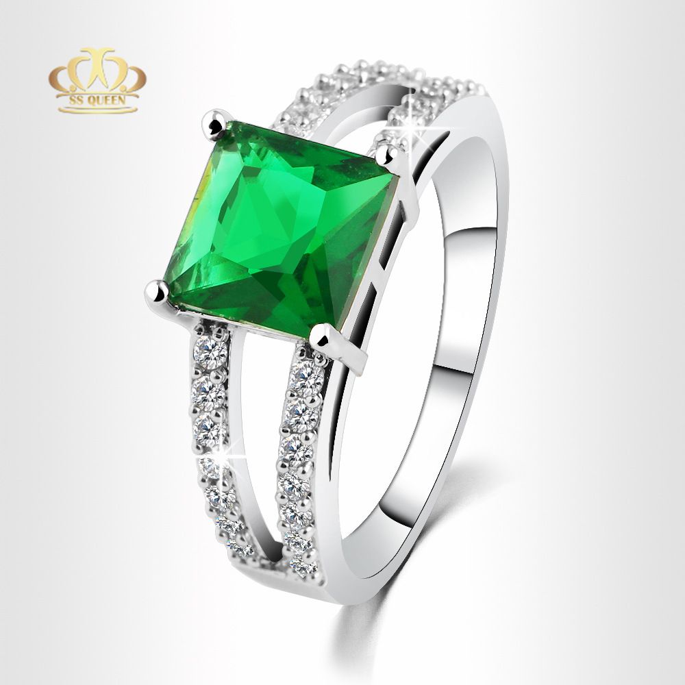 Compra Cuadrado De Piedra Verde Esmeralda Anillos De Compromiso De Oro  Blanco De 18K Llenó Barato | Entrega Rápida Y Calidad | Es.Dhgate
