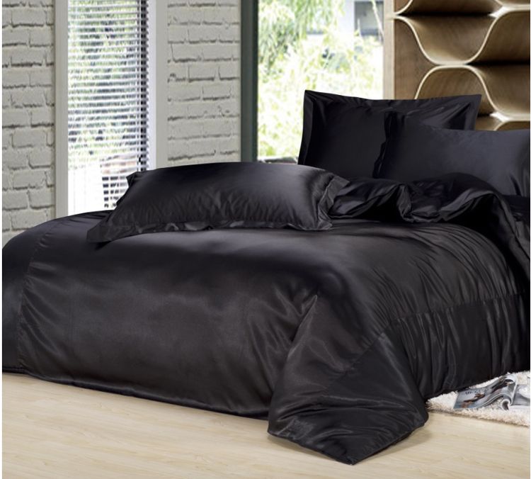Custom Size Solid Color Bedding Set Black Silk Satin Bedding Sets King