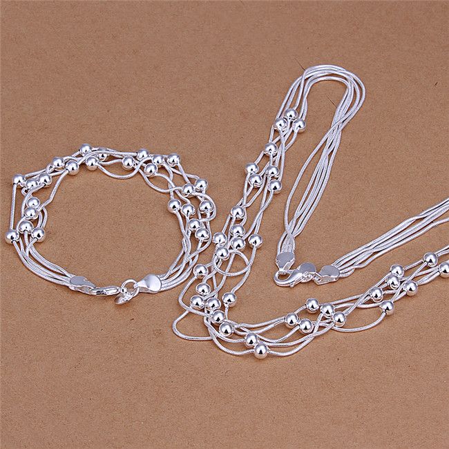 S063 Toppkvalitet 925 Sterling Silver Five-Wire Pärlor Halsband Armband Mode Smycken Satser för Kvinnor Party Present Gratis Frakt