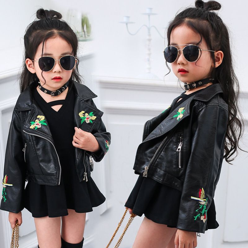 2018 New Fashion Girls Baby Handsome Embroidered Leather Coat Short Exquisite Models Quilted Jacket Best Kids Winter Jackets From