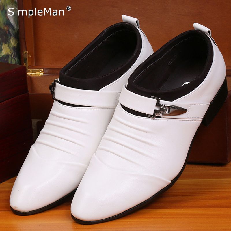 white leather formal shoes
