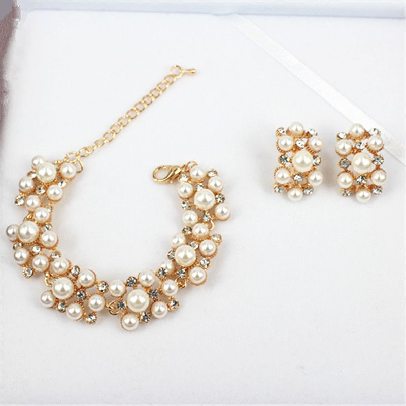 2016 New Fashion Imitation Pearl 18K Dubai Gold Necklace Beads Jewelry
