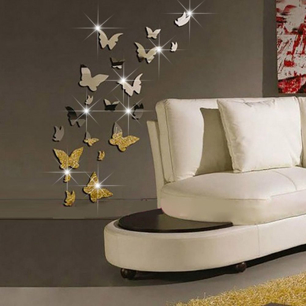 set 3d butterfly mirror effect wall decal sticker diy home decoration wall art decor sticker poster - Decorative Wall Art set 3d butterfly mirror effect wall decal sticker diy home decoration wall art decor sticker poster - Decorative Wall Art