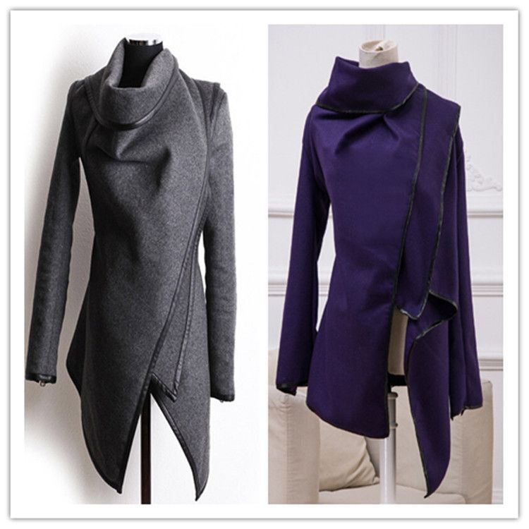 2021 2015 New Style Women Fashion Coat Long Zipper Lapel Neck Wool ...