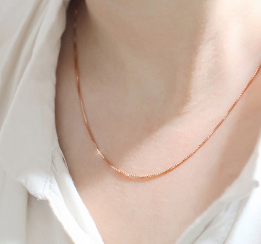 New Women Rose Gold Necklace Chain 925 