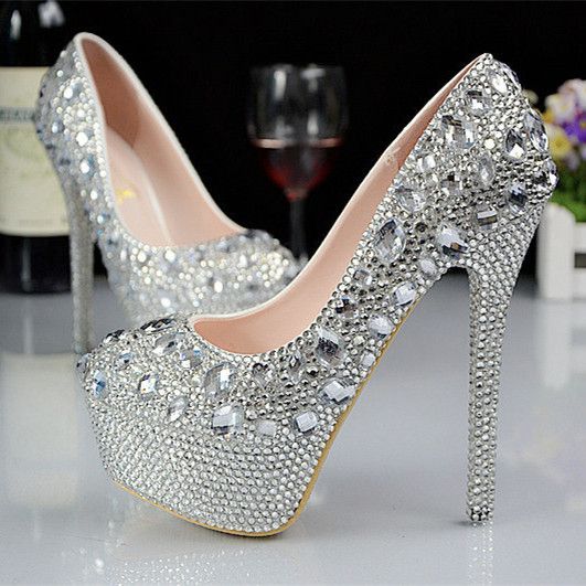 silver bling high heels