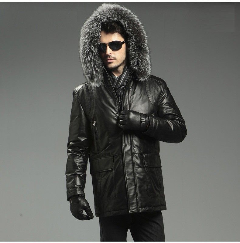2019 2018 New Arrival Men S Genuine Sheepskin Leather Goose Down Jackets With Detachable Real Fox Fur Hood Black Long Coats Outerwear From Minicon