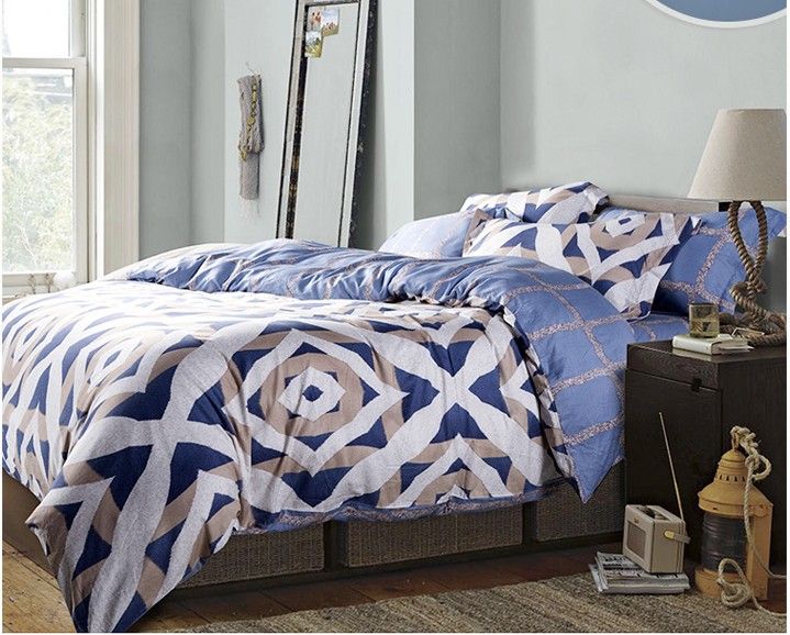 Luxury Blue Geometric Bedding Set King Size Queen Quilt Doona