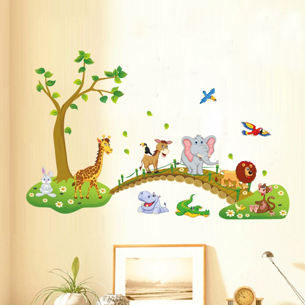 Acheter Enfants Bebes Garcons Filles Chambre Decoration Murale Affiche Animaux De Dessin Anime Alignes Pour Marcher A Travers Le Mur Stickers Muraux Animaux De La Foret De 4 32 Du Magicforwall Dhgate Com