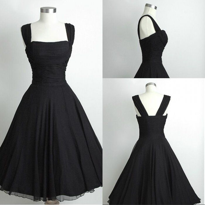 Compra SimpleBlack Corto De Gasa Hasta La Pantorrilla Vestido De Dama De  Honor De Playa Vestido De Fiesta De Graduación Vintage Vestido De Fiesta  Pequeño Gasa Negro Fruncido Barato Por Debajo De