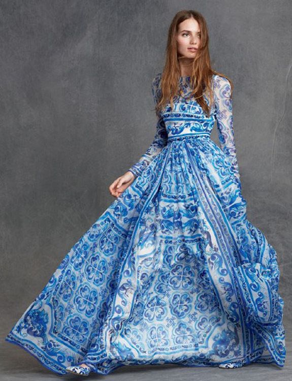 blue and white long dress
