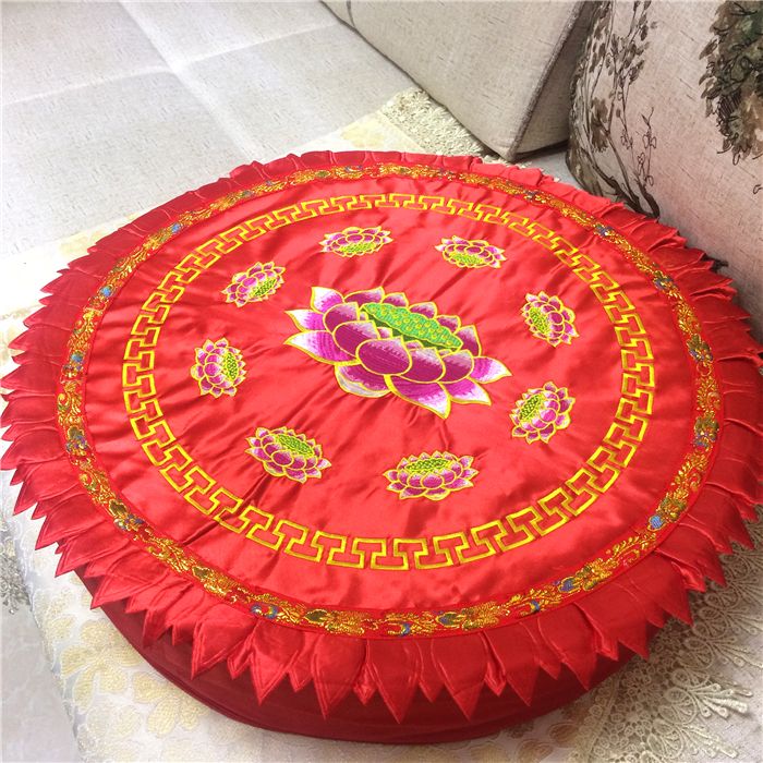 Buddhist Meditation Cushion Lotus Embroidery Round Zabuton Cushion