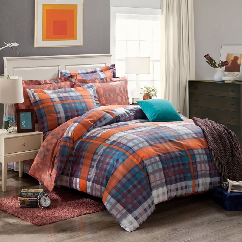 Unique Orange Blue Magic Cube Check Plaids Reversible Duvet Cover