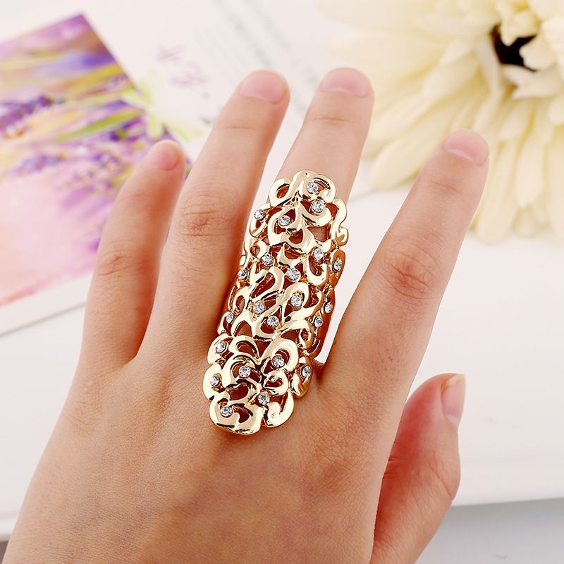 New Fashion Charming Full Finger Armor Joint Knuckle Hollow Out Rhinestone Ring 