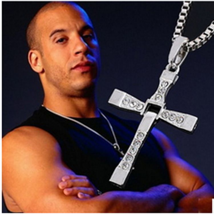 Cruz de Diamantes de imitación de aleación de plata para Hombre Collar Colgante Collar De Cadenas De Toretto caliente