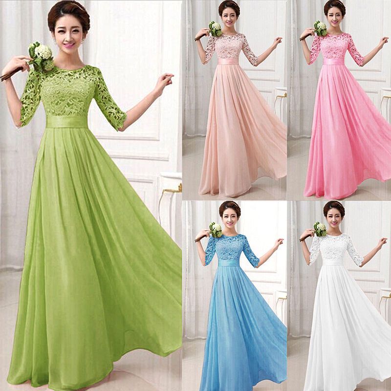 UK Womens Bridesmaid Long Maxi Formal Dress Evening Prom Ball Gown Wedding Party
