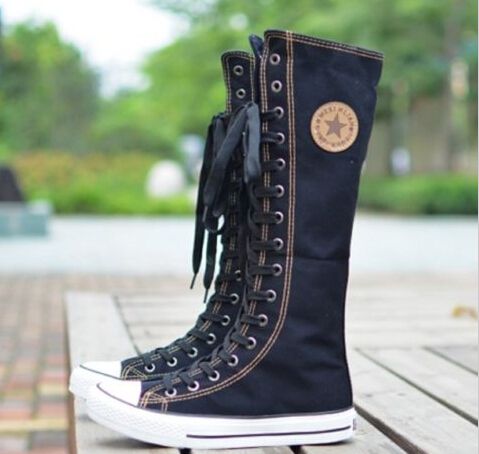 West Blvd Womens SNEAKER Boots Knee High Lace Up Flat Punk Canvas Skate  Shoes, Graffiti Linen, US 10 | Amazon price tracker / tracking, Amazon  price history charts, Amazon price watches, Amazon
