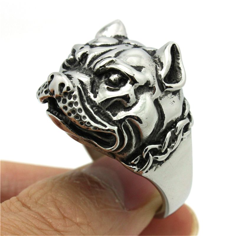 Stainless Steel  Ring Hot Mens Boys Pitbull Dog Silver 316L Jewelry Decor Pretty