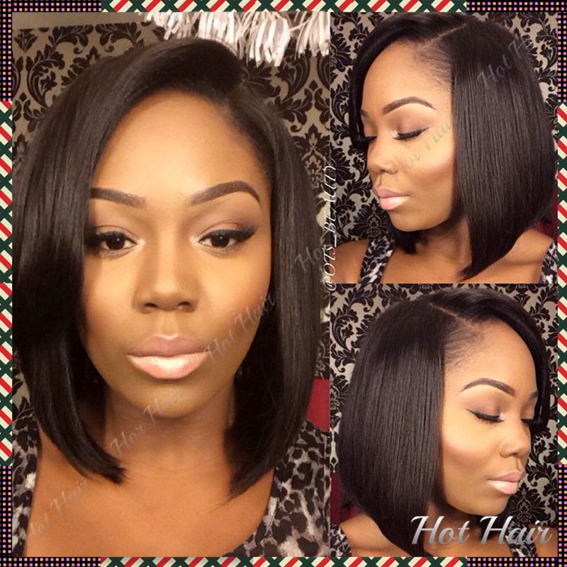 New Bob Cut Wigs Short Lace Front Wigs With Bangs Glueless Lace Front Wig Human Hair Bob Wig With Baby Hair For African American Black Women Full Lace Hair Wigs Top Wigs