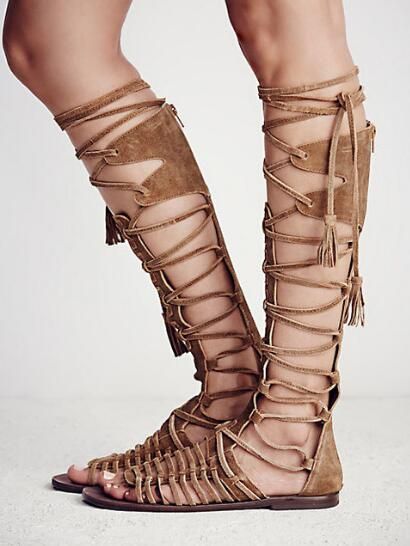 long lace up sandals