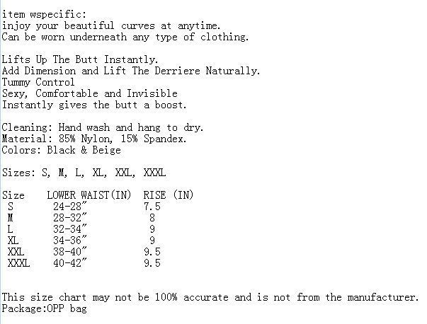 Bum Size Chart