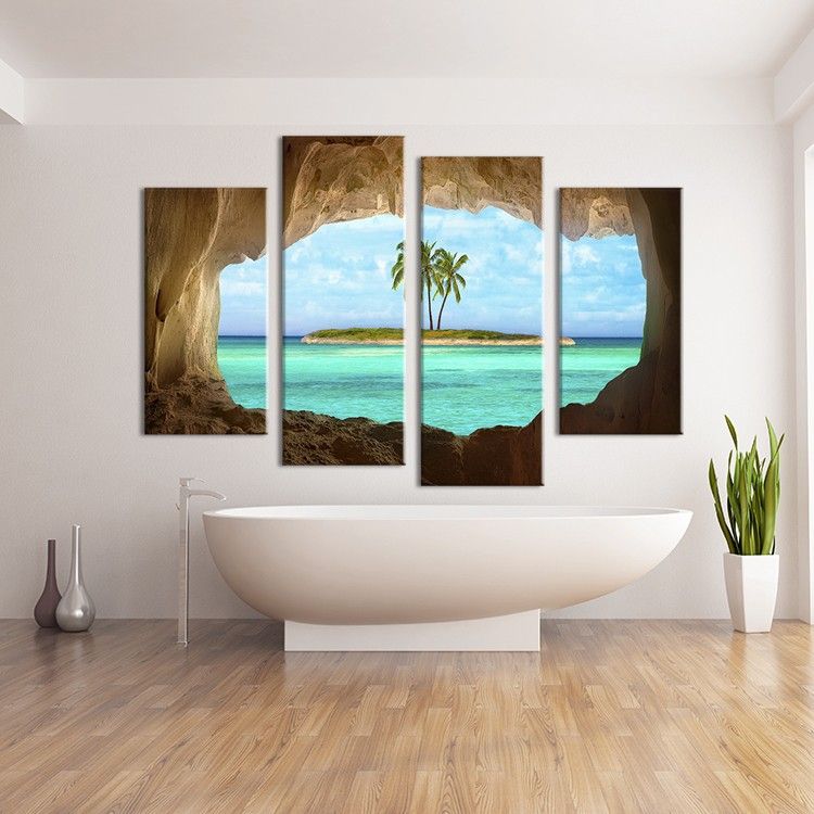 2020 4 Panel Cave Seacape Living Rooms Set Wall Painting Print On