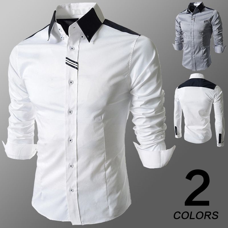 2020 New 2015 Mens Shirt Slim Fit Fashion Long Sleeve Casual