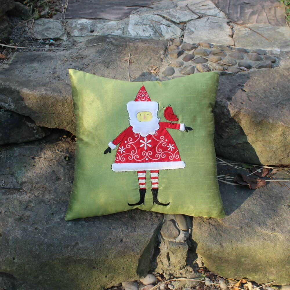 Vezo Home Embroidered Christmas Santa Claus Red Bird Satin
