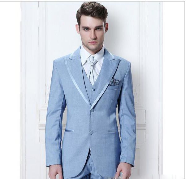 Compra Último Diseño Esmoquin De Novio Celeste A Medida Guapos Trajes  Formales El Negocio Usa Trajes De Padrino De Boda Chaqueta + Pantalón +  Chaleco Barato | Entrega Rápida Y Calidad | Es.Dhgate