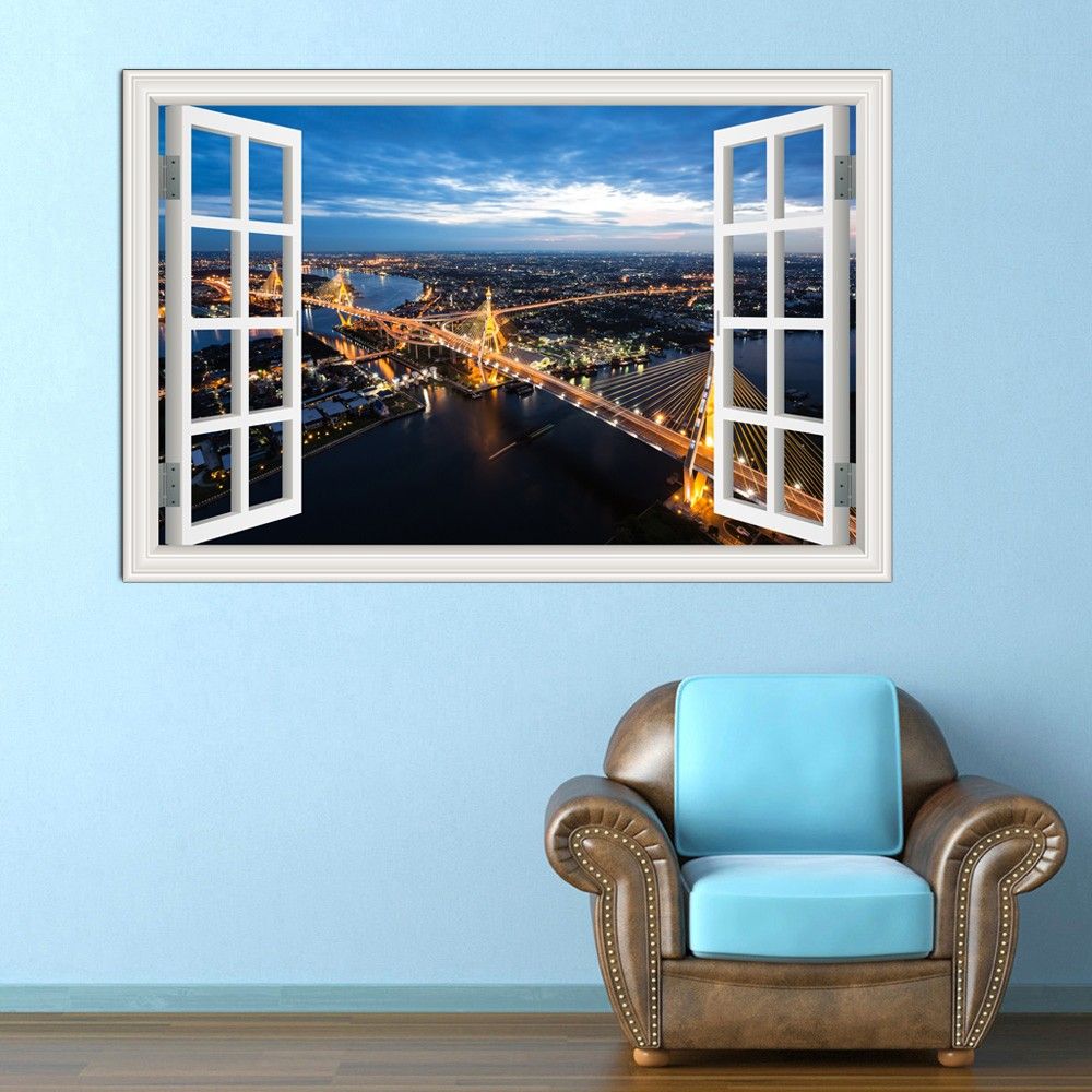 3d Window Scenery Bridge Wall Sticker Modern Decor Decals For
