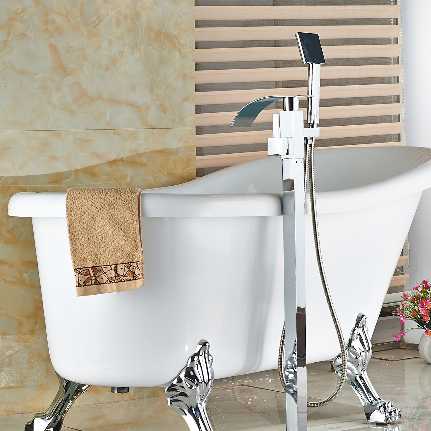 Großhandel Großhandel Und Einzelhandel Moderne Boden Montiert Badezimmer Badewanne Wasserhahn Wasserfall Auslauf Mischbatterie Badewanne Füllstoff W / Großhandel Großhandel Und Einzelhandel Moderne Boden Montiert Badezimmer Badewanne Wasserhahn Wasserfall Auslauf Mischbatterie Badewanne Füllstoff W /