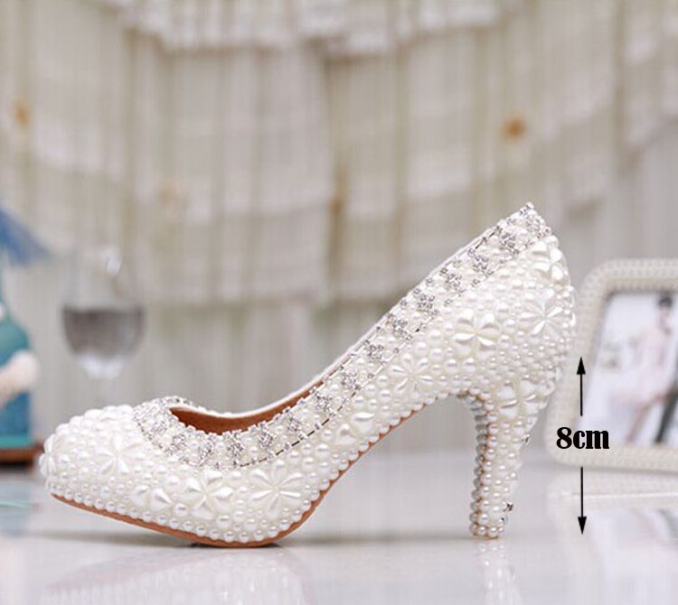 Luxury Pure White Pearl Wedding Shoes 3 