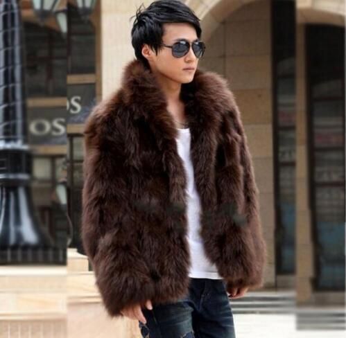 Men/'s Winter Faux Mink Fur Collar Overcoat Jacket Coat Warm Long Sleeve Casual