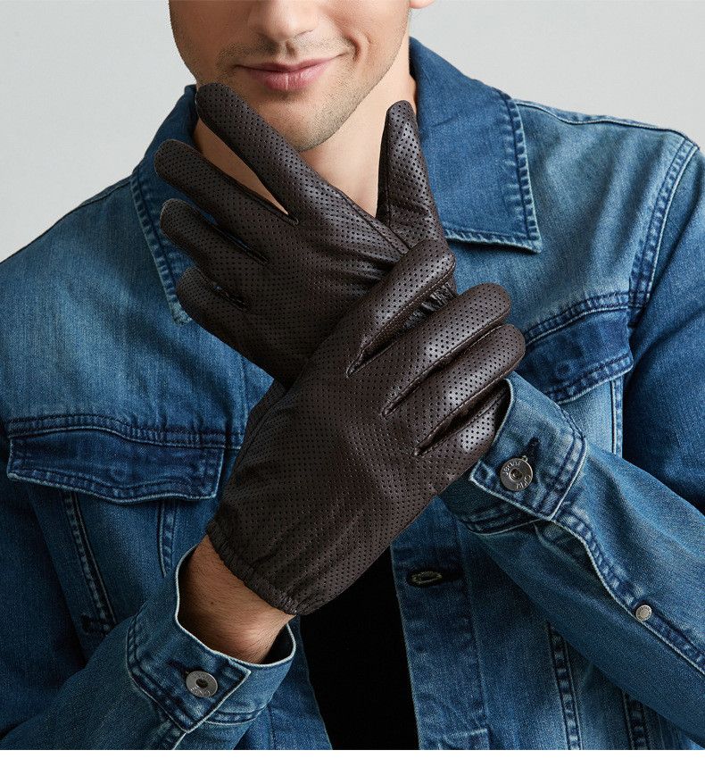REAL SHEEP MESH LEATHER DRIVING FASHION DRESS MEN/'S GLOVES TOUCH SCREEN brown