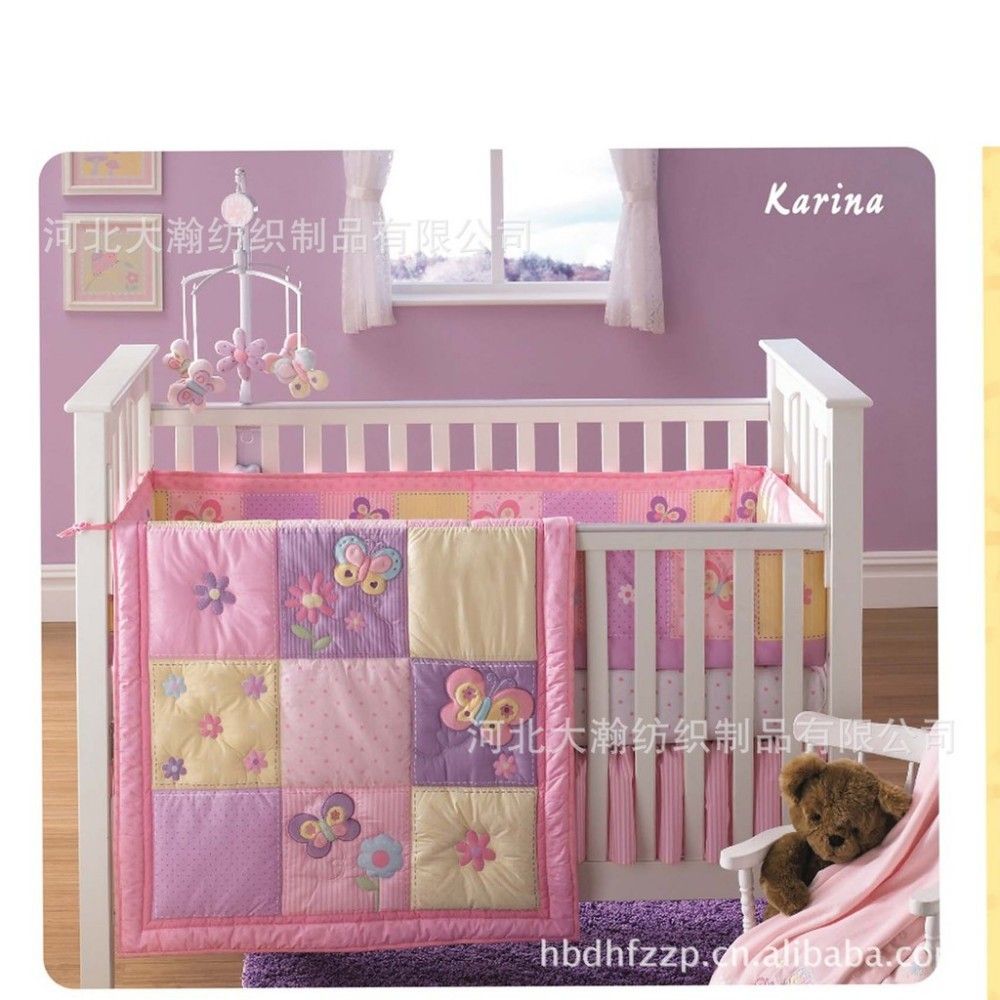 Embroidery Erflies Flowers Pure Cotton Baby Bedding Set Quilt Bed Around Mattress Cover Skirt Crib Toddler Boy Comforter Boys