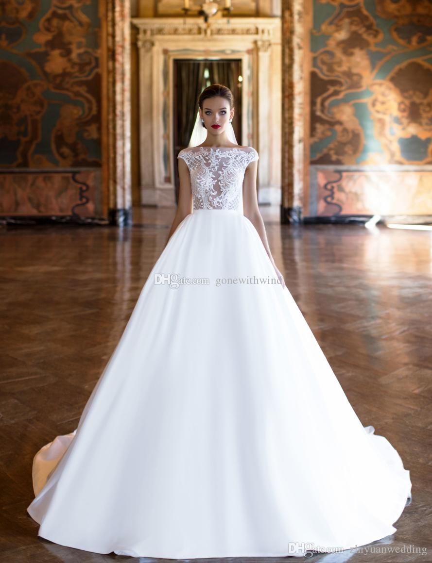 lace bodice satin skirt wedding dress