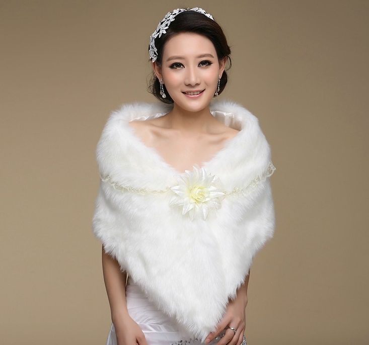 white faux fur bridal wrap