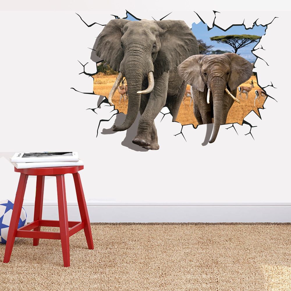 Elephant Break Through Wall Creative Decal Stickers Removable Kids